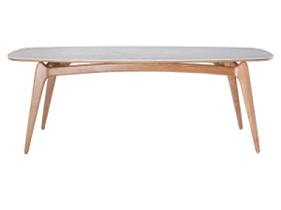 Eettafel Japandi Deens Ovaal Wit Keramiek | Naturel Onderstel