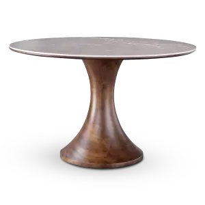Ronde Tulip Eettafel Antraciet Keramiek Walnoot Onderstel