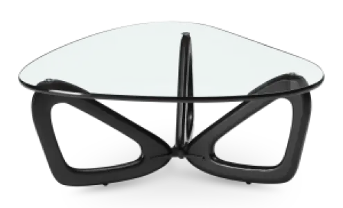 Japandi Salontafel Butterfly | Glazen Blad | Zwart Onderstel