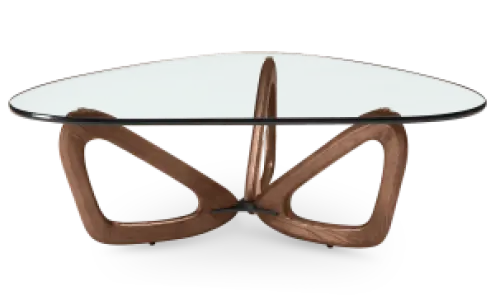 Japandi Salontafel Butterfly | Glazen Blad | Walnoot Onderstel