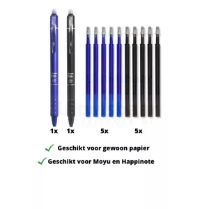 Frixion Uitwisbare Pen | Zwart en Blauw | Met navullingen | 12-delig