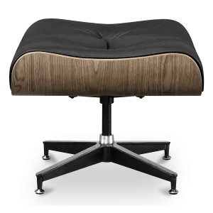 Cavel Lounge Chair Ottoman / Hocker Zwart Leer | Walnoot Schaal
