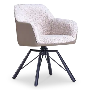 Draaibare Eetkamerstoel Nord | Taupe Sheepskin Taupe Leer  | Zwart Onderstel