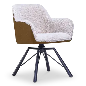 Draaibare Eetkamerstoel Nord | Taupe Sheepskin Cognac Leer  | Zwart Onderstel