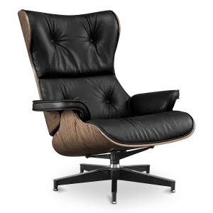 Cavel Lounge Chair Zwart Leer | Walnoot Schalen