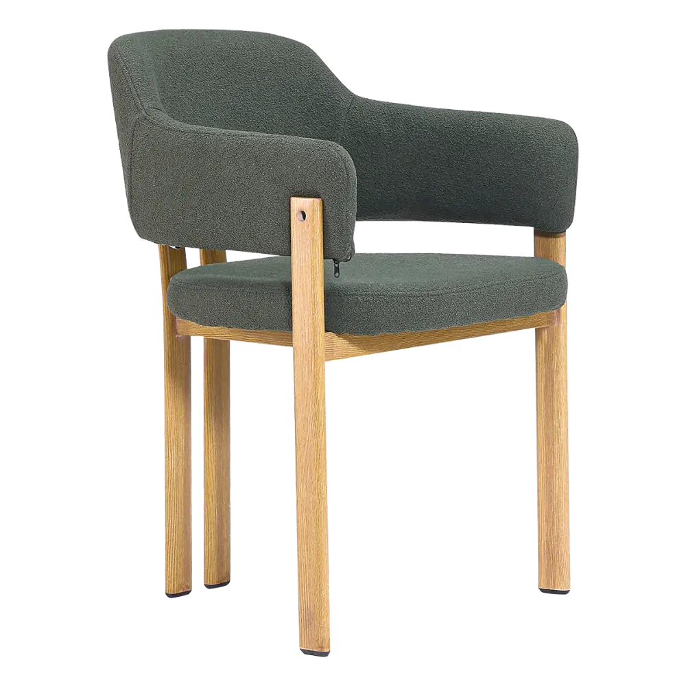 specificaties-isamu-eetkamerstoel-eiken finish-groen bouclé