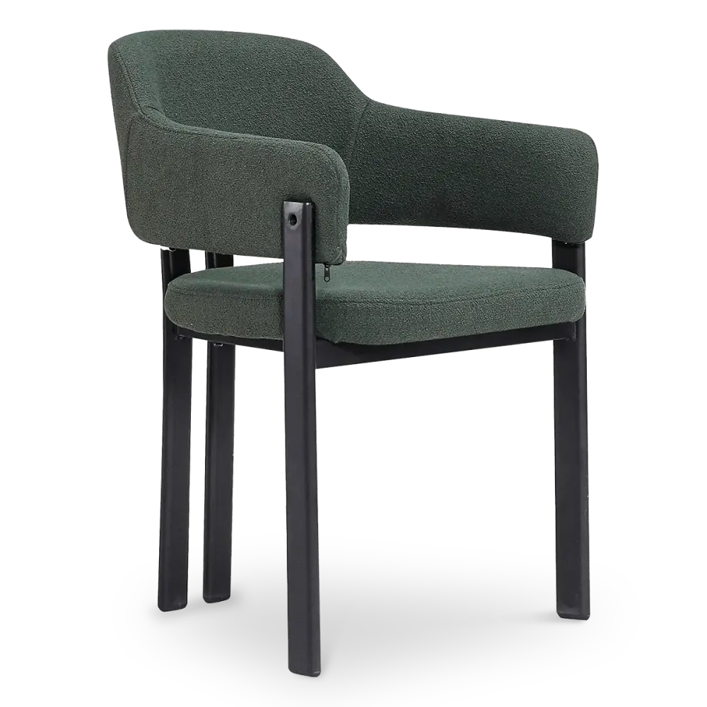 specificaties-isamu-eetkamerstoel-zwarte finish-groen bouclé