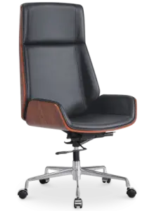 Bureaustoel Charles Zwart Leer, Palissander Hout