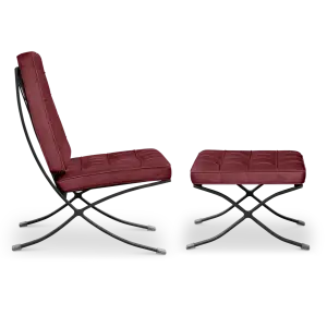 Paviljoen Chair XL Rood Velvet Set | Inclusief Voetenbank | Zwart Frame