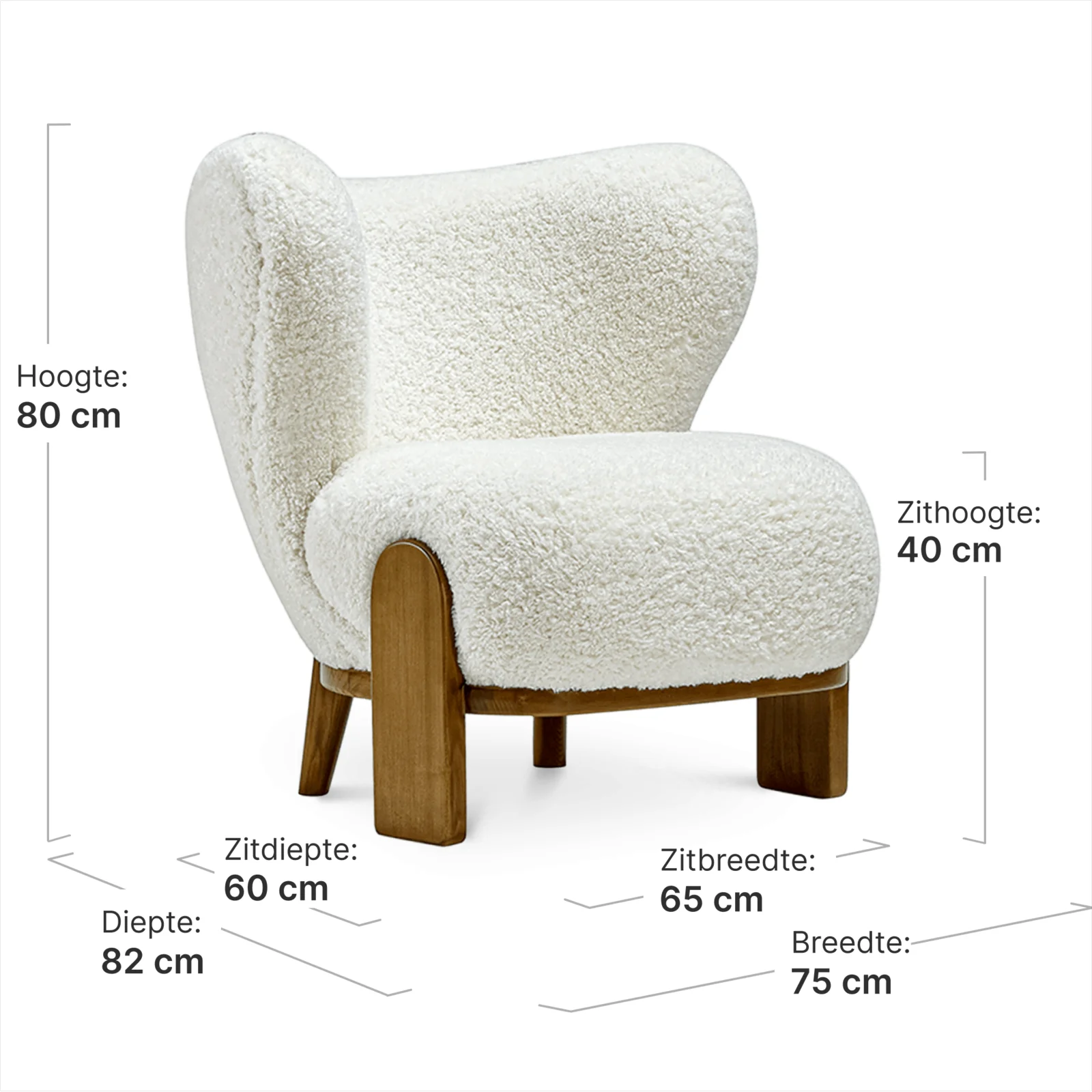 Little Kita Fauteuil Wit | Walnoot Pootjes