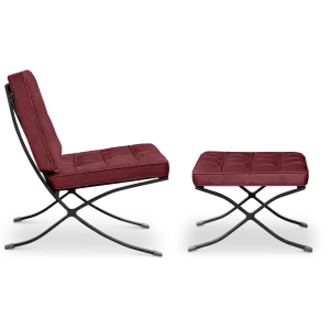 Paviljoen Chair Rood Velvet Set | Inclusief Voetenbank | Zwart Frame