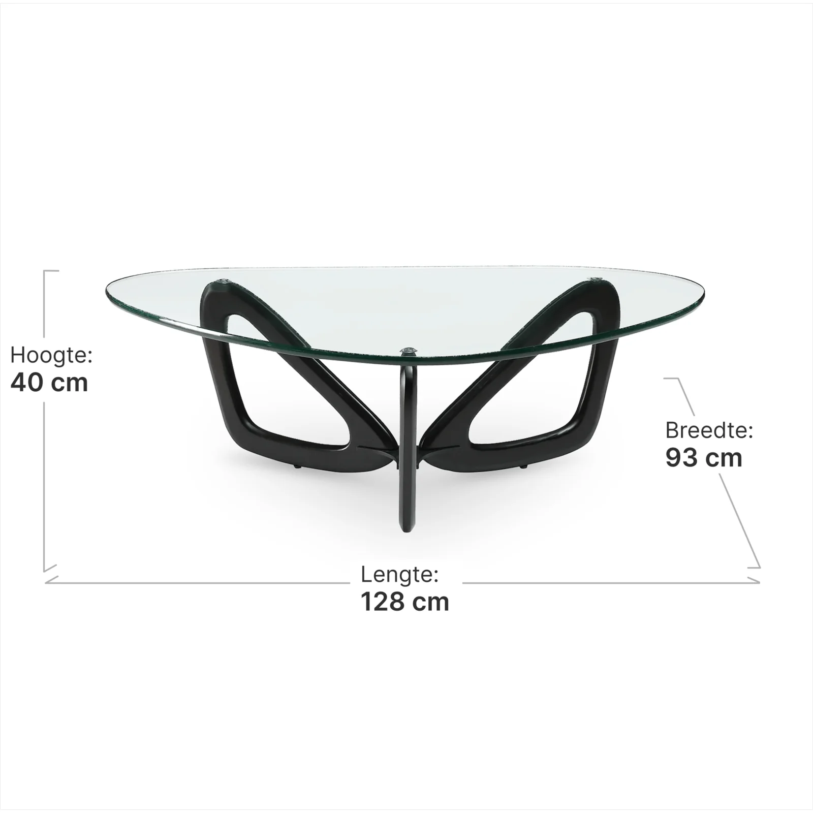 Japandi Salontafel Butterfly | Glazen Blad | Zwart Onderstel