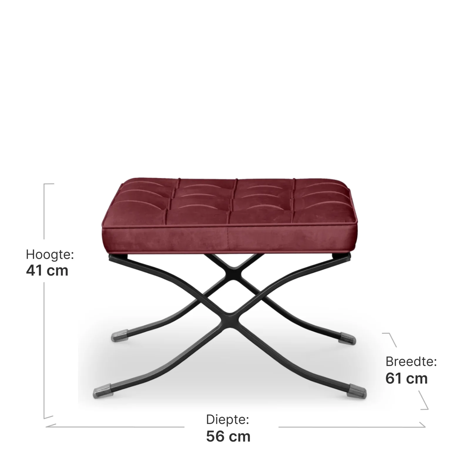 Paviljoen Ottoman Rood Velvet | Zwart Frame